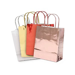 Sacola de Papel Laminado Metal Sortido Brilho P 21,5x15x8cm - 10 Un