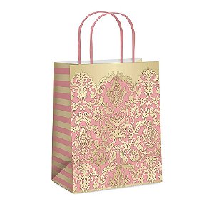 Sacola de Papel Adamascado Rosa M 19,5x9,5x26cm - 10 Un