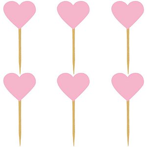Palito para Doces Corações Rosa P - 6 un