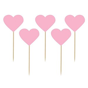 Palito Decorativo Corações Rosa M - 5 un