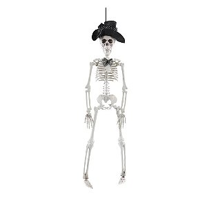 Esqueleto com Chapéu e Gravata Borboleta Para Pendurar 40cm - 1 Un