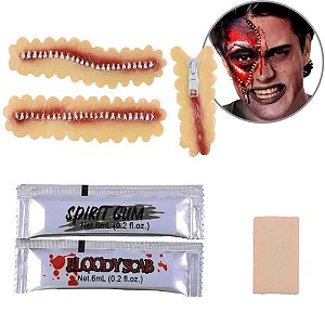 Maquiagem Efeitos Especiais Corte Zíper com Sangue - Kit com 3 Un