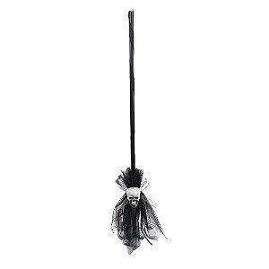 Vassoura da Bruxa Decorativa com Caveira 87cm - 1 Un