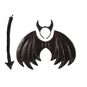 Kit Fantasia Halloween - Tiara com Cauda e Asa Preta