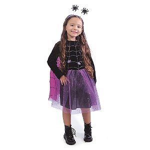 Fantasia Halloween Infantil - Viúva Negra Preto e Roxo 6 a 9 Anos - 1 Un