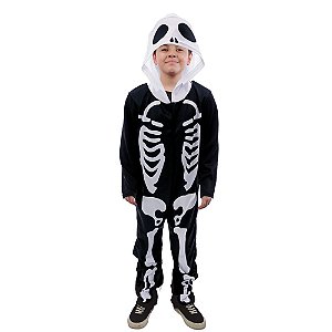 Fantasia Halloween Infantil - Macacão Esqueleto 9 a 12 Anos - 1 Un