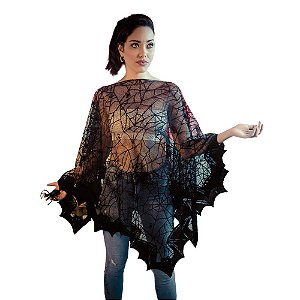 Fantasia Halloween Adulto - Poncho Teia - 1 Un