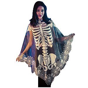 Fantasia Halloween Adulto - Poncho Esqueleto - 1 Un