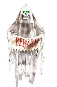 Caveira Fantasma Halloween Banner com Som e Luz 1,10 Metros - 1 Un