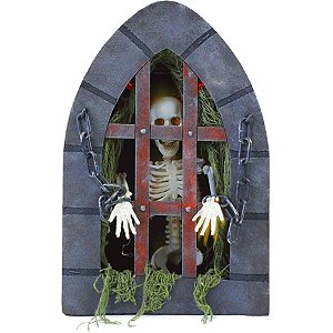 Caveira Cela Medieval Com Som, Luz e Movimento 31cm - 1 Un