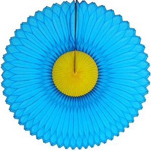 Enfeite de Papel Girassol 42cm Turquesa com Amarelo - 1 Un