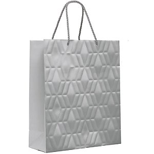 Sacola Premium com Relevo Prata Fosco G 34x38x15cm - 10 Un