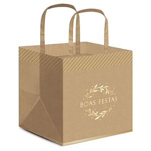 Sacola Para Panetone Boas Festas 27,5x22x16cm Ouro - 10 Un