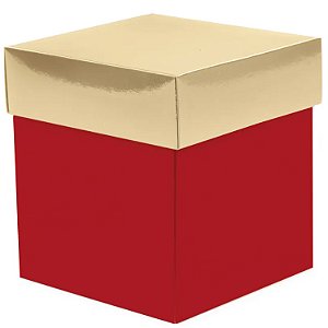 Caixa Para Panetone Quadrada com Tampa Metalizada Vermelho e Ouro 100g - 10 Un