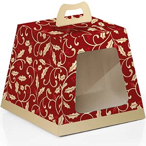 Caixa Para Panetone com Visor Azevinho G 500g - 10 Un