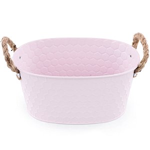 Cachepot Metal Texturizado Alças de Corda 10x20x13,5cm Rosa - 1 Un