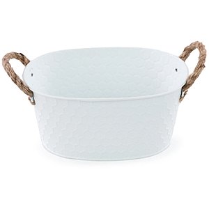 Cachepot Metal Texturizado Alças de Corda 10x20x13,5cm Branco - 1 Un