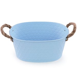 Cachepot Metal Texturizado Alças de Corda 10x20x13,5cm Azul - 1 Un