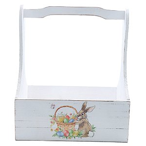 Cachepot Madeira com Alça Coelho Branco G 42x35x23cm - 1 Un