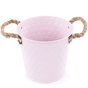 Balde Metal Texturizado Alças de Corda 12x13x13cm Rosa - 1 Un