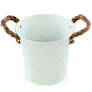 Balde Metal Texturizado Alças de Corda 12x13x13cm Branco - 1 Un