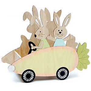 Decoração de Madeira Coelhos no Carro Fun 26x31x10,5cm - 2 Un