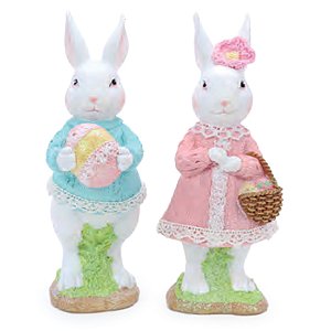 Coelhos Decorativo de Resina Sortido 16x6x7,5cm - 2 Un
