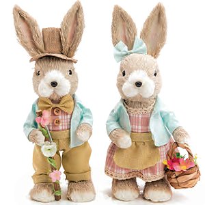 Coelho Decorativo de Tecido com Flores Milkshake 32cm - 2 Un