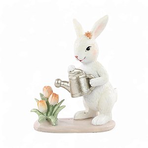 Coelho Decorativo de Resina Regando Flores La Belle 12,5cm - 2 Un