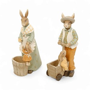 Coelho Decorativo de Resina com Filhotes Breeze 23cm Sortido - 2 Un