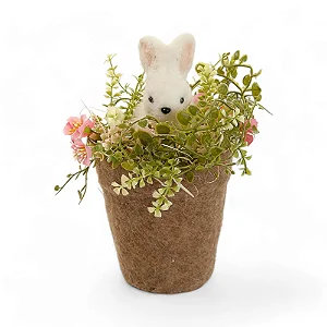 Vaso Decorativo com Coelho Flores Verde Fondant 23x16cm - 2 Un