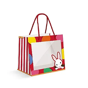 Sacola Premium Para Um Meio Ovo com Visor Coelhinho Sai da Toca M 30x26x14cm - 10 Un
