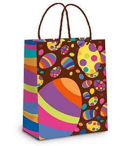 Sacola de Papel Páscoa Fun Marrom Mini 10,5x9,5x4cm - 50 Un