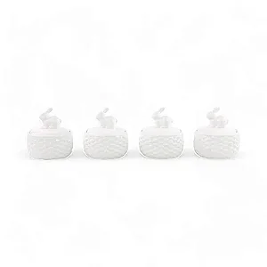 Pote Decorativo de Cerâmica com Coelho Branco 12cm - 1 Un