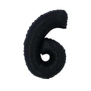 Balão Cromado Fosco com Canudo 16" Preto Número 6 - 1 Un