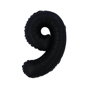 Balão Cromado Fosco com Canudo 16" Preto Número 9 - 1 Un