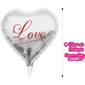 Balão Metalizado 18" Coração Love Prata - 1 Un