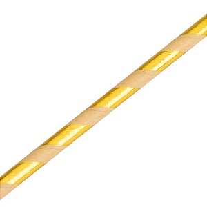 Canudo Papel Listrado Kraft com Dourada - 12 Un