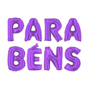 Balão Metalizado com Canudo 16" Parabéns Roxo - 1 Un