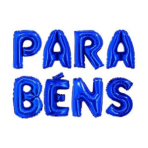 Balão Metalizado com Canudo 16" Parabéns Azul - 1 Un