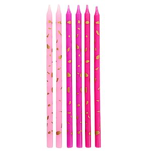Vela Palito Color Rosa e Dourado - 6 Un