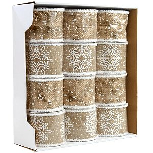 Fita Natalina Floco Bege Branco 6,3x457cm - 1 Un