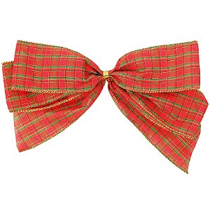 Kit Laço Pronto Quadriculado Vermelho Verde 25cm - 4 Un