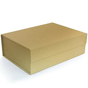 Caixa Rígida Dobrável Retangular com Ímã GG Dourado 38x28x11cm - 5 Un
