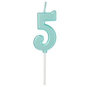 Vela Pick Metalizada Azul Tifany Numero 5 - 1 Un
