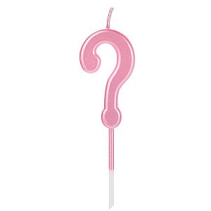 Vela Pick Metalizada Rosa Candy Color Interrogação - 1 Un