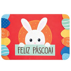 Tapete Coelho Feliz Páscoa Branco/Vermelho 60x40cm - 1 Un