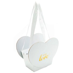 Caixa Coração de Papel com Alça Liso 19,6x12,5x16,3cm Branco - 1 Un