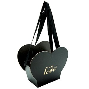 Caixa Coração de Papel com Alça Liso 19,6x12,5x16,3cm Preto - 1 Un