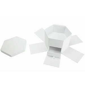 Caixa Hexagonal Surpresa de Papel Liso 24,2x21x15,5cm Branco - 1 Un